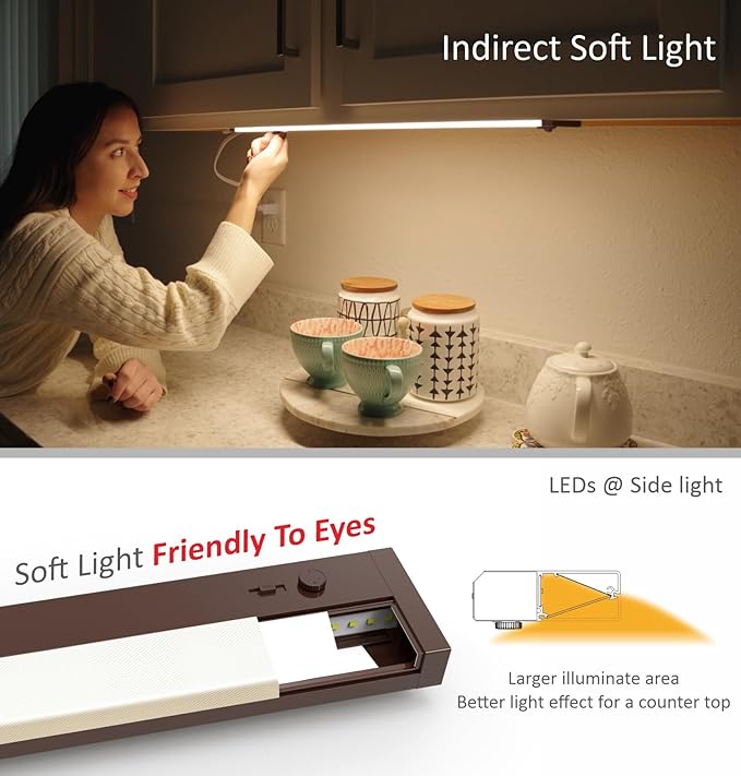 Leetdud Under Cabinet Lighting Plug in or Hardwired Built-in Dimmer, 12 Inch 6W, 5CCT 2700/3000/3500/4000/5000K, Linkable Counter Lights for Kitchen, ETL Dimmable LED Light Fixture, Bronze