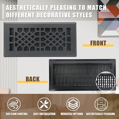 Floor Vents Registers Adjustable Grates 4x12 Inch Matte Black Air Vent Easy - Image 2