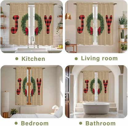 Red Green Christmas Window Curtains 63 Inch Long 2 Panel Set, Rod Pocket - Image 8