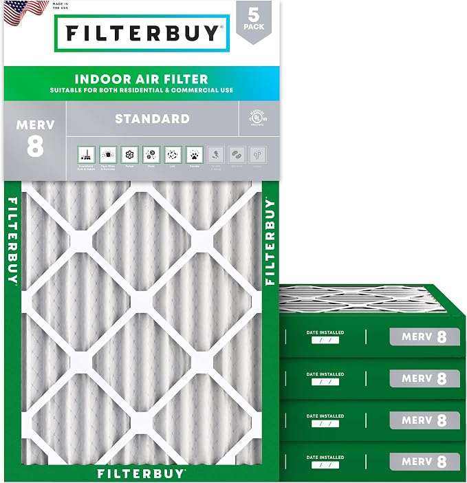 Filterbuy 12x20x2 Air Filter MERV 8 Essential Dust & Allergy Defense, by Filterbuy