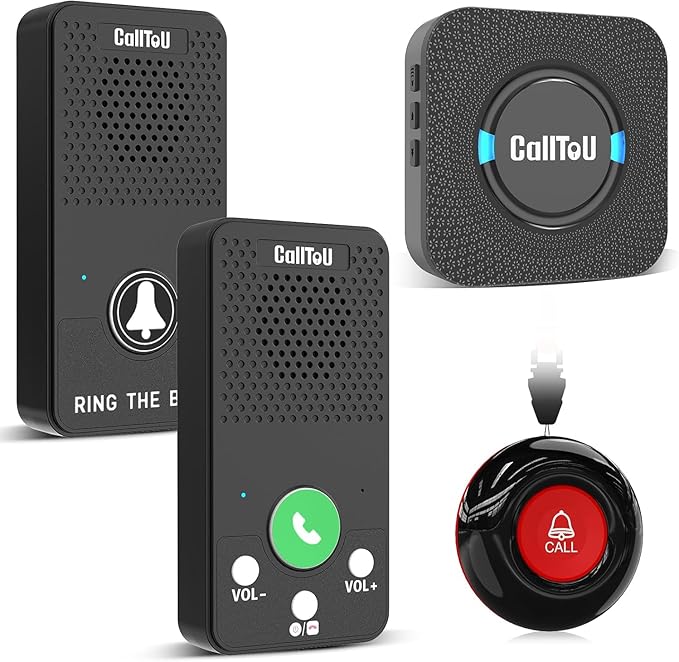CallToU Caregiver Pager Alert Button Intercoms Wireless for Home for Seniors/Caregivers/Elderly/Patient/Pregnant/Home/Office 500FT Long Range, No Monthly Fee, Waterproof, Easy Install
