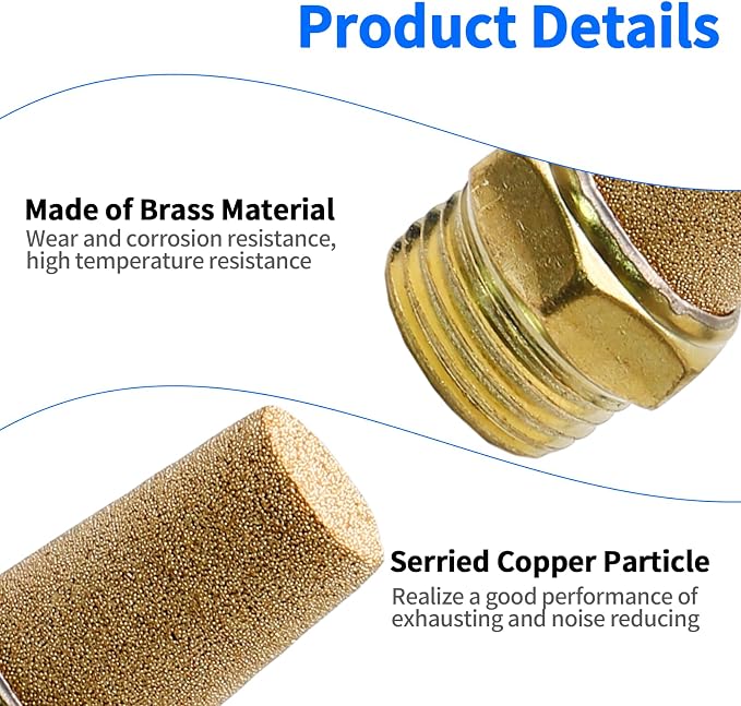 Zorfeter 10pcs Pneumatic Brass Exhaust Muffler Filter, 1/4" NPT Male Thread Hex - Image 3