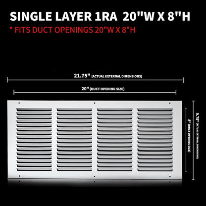 20x8 Return Air Grille, Air Return Vent Cover, Flat Vent Cover, Rejillas De - Image 2