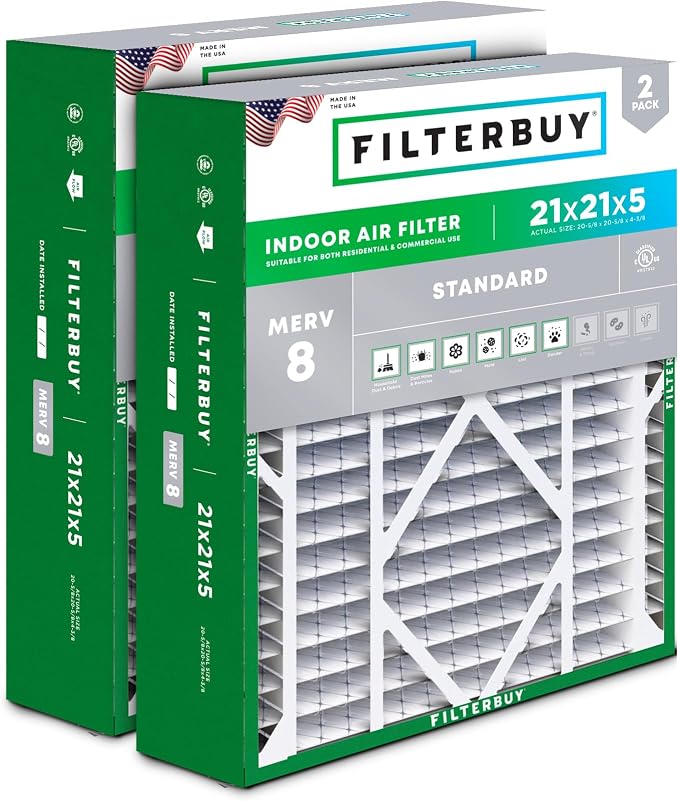 Filterbuy 21x21x5 Air Filter MERV 8 Essential Dust & Allergy Defense, by Filterbuy