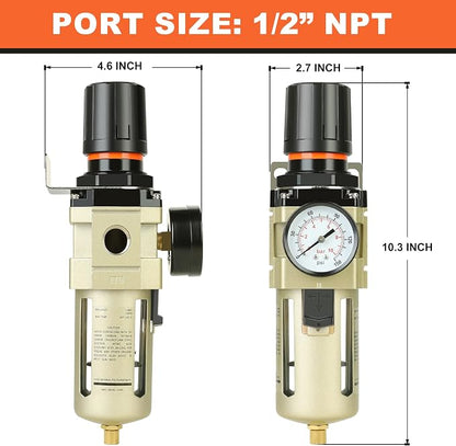 Hromee 1/2 Inch Compressed Filter Regulator Combo, Air Compressor Water Oil - Image 4