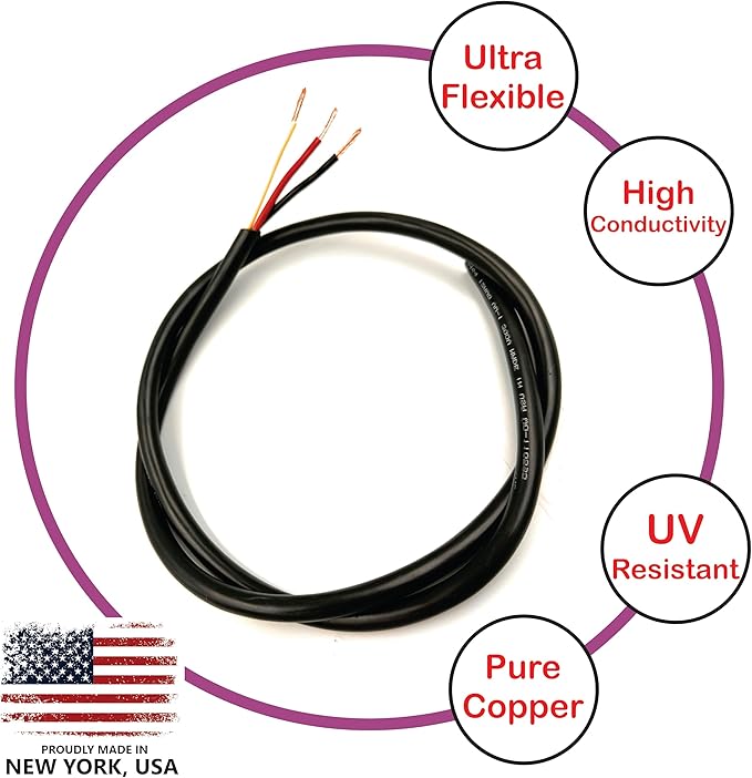 NATIONAL Wire & Cable – 12 AWG 3-Conductor Premium Copper Wire, 50 ft, Stranded | Made in USA, Heavy-Duty Flexible Jacket | Automotive, Solar, Home, RV, Indoor and Outdoor Use