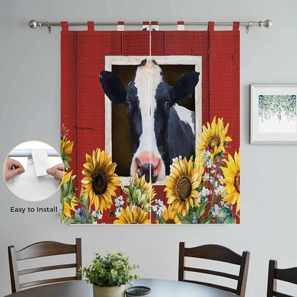 Cow Sunflowers Bedroom Curtains 72 Inch Length, Window Curtains Tab Top - Image 4