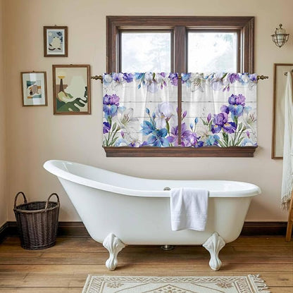 Spring Flowers Tier Curtains, Watercolor Garden Florals Wooden Grain Light - Image 5