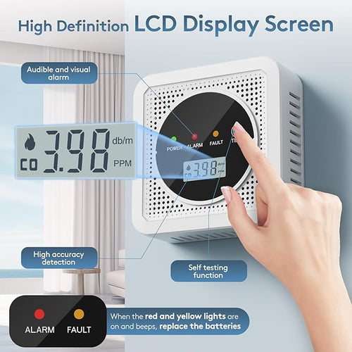 3 Packs,2-in-1,Smoke Carbon Monoxide Detector,Carbon Monoxide Detector,Smoke Alarm,CO Alarm, 85 db Sound,Battery Powered CO Alarm with LEDs,LCD Digital Screen,Test Button,3 Packs