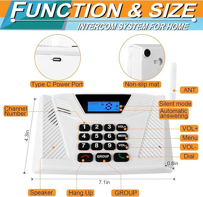 SANZUCO Intercoms Wireless for Home Upgraded, Hands Free Intercom 5300ft, Real-Time Two Way Intercoms for Home with Group Call, Full Duplex Wireless Intercom System for Business Office(4 Pack)