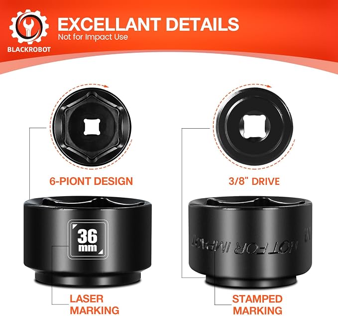 BLACKROBOT 36mm Low Profile Oil Filter Socket, 3/8" Drive 6-Point Oil Filter - Image 4