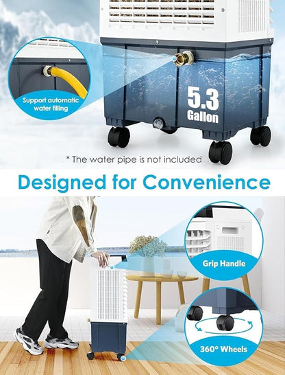 Air Choice Swamp Cooler, 1800 CFM Portable Evaporative Air Cooler, 6 Ice Box & - Image 4