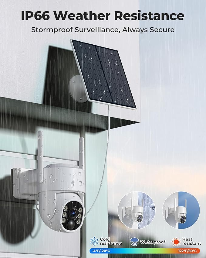 Gianteye 4MP Solar Security Cameras Wireless Outdoor, WiFi Security Camera Outside with Color Night Vision, Solar & Battery Powered 2.4G&5G Camera for Home Security,Compatible Home Hub Only