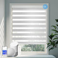COOLWINDS Motorized Zebra Blinds for Windows Cordless Electric Curtains with Remote Control Blackout Shades Custom Smart Blinds Compatible with Alexa Google Home(Light Filtering Grey,W38 X 72in)