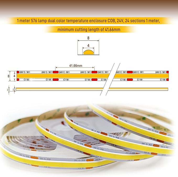 Pandery COB LED Strip Light,CCT Dimmable Strips Light,2700K-6500K,9.84ft/3m,8mm Wide,CRI90+ 24V LED Strips Kit with Bluetooth APP Control/Music Mode,for Bedroom,Kitchen,DIY Lighting