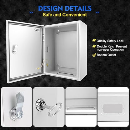 Outdoor Electrical Box, Steel Junction Box 12 x 10 x 6'', NEMA 4X Electrical - Image 4