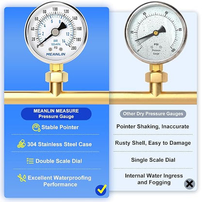 MEANLIN MEASURE 0~200Psi Dry Pressure Gauge Stainless Steel 1/8" NPT 2" FACE - Image 5