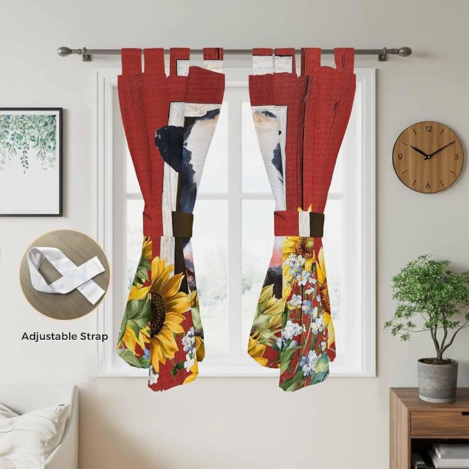 Cow Sunflowers Bathroom Curtains 63 Inch Length, Window Curtains Tab Top - Image 5