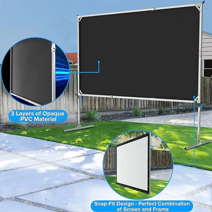 Projector Screen Indoor,JWSIT 100 inch Outdoor Movie Screen-Upgraded 3 Layers PVC 16:9 Outdoor Projector Screen,Portable Video Projection Screen with Carrying Bag for Home Theater Backyard