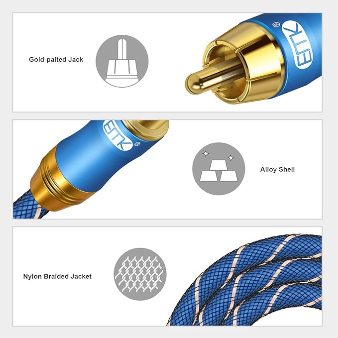 EMK Subwoofer Extension Cable(3ft/1m) Coaxial Male to Female Cable Gold Plated Copper Shell Heavy Duty Digital Coaxial Audio Cable Subwoofer Cable for Home Theater, HDTV, Amplifiers, Hi-Fi Systems