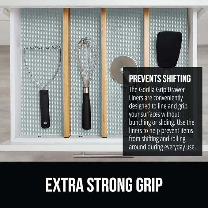 GORILLA GRIP powerGRIP Drawer Shelf and Cabinet Liner, Thick Strong Hold, Non-Adhesive Liners Protect Kitchen Cabinets and Cupboard, Bathroom Drawers, Easy Install, Breathable Mat, 20" x20', Spa Blue