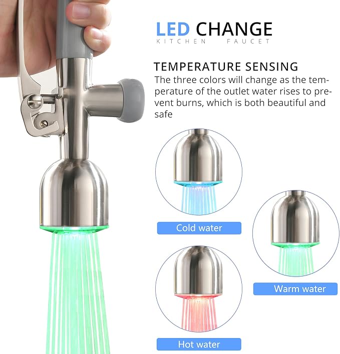 Fapully Commercial Single Handle Pull Down Sprayer Brushed Nickel Kitchen Faucet - Image 8