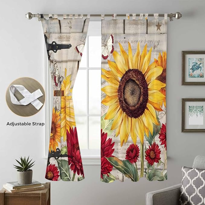 Red Yellow Sunflowers Living Room Curtains 96 Inch Length, Window Curtains Tab - Image 5
