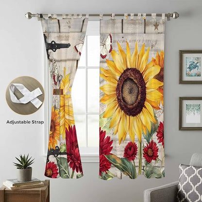 Red Yellow Sunflowers Living Room Curtains 96 Inch Length, Window Curtains Tab - Image 5