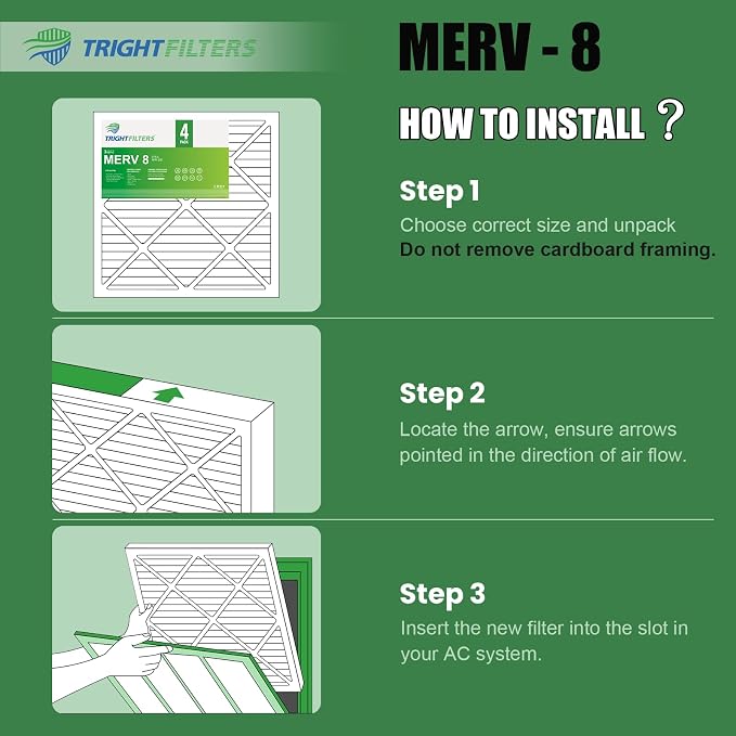 14x14x1 Air Filter 4 Pack, MERV 8 Pleated Dust Defense Air Filters Replacement - Image 7