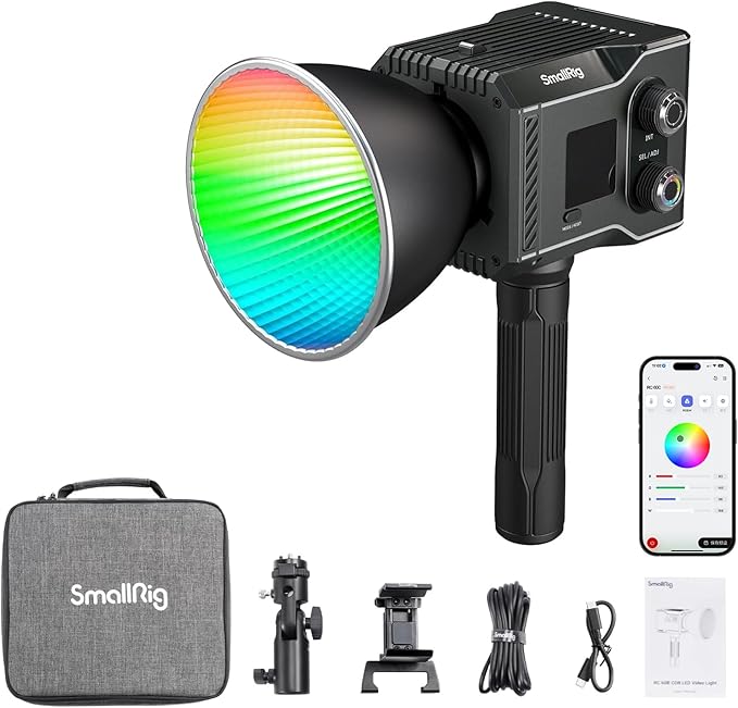 SmallRig RC 60C RGB LED Video Light, 3400mAh Battery 45min Runtime, APP Control, Potable Palm-Sized Continuous Output Lighting 2500-10000K, for Photography/Video/Studio, Powerbank Clamp Edition