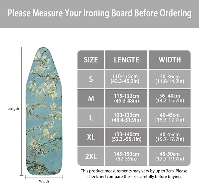ZCFYGDX William Morris Prints Ironing Board Cover 3 Nylon Buckle Fastening Easy to Install Iron Decor Covers Standard with Elastic Edge Scorch Resistant Protective Covers for Iron Board 17x49 Inch