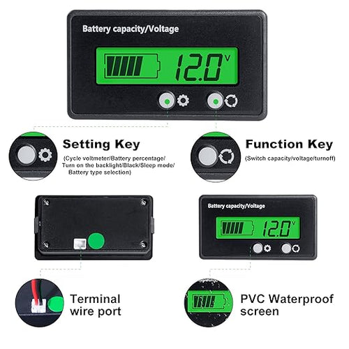 2Pack Golf Cart Battery Capacity Voltage DC 12V 24V 36V 48V 72V Battery Meter Tester Gauge Monitors Lithium ion Lead-Acid Batteries Indicator for Golf CART Yamaha Club CAR EZGO Motorcycle Most Car