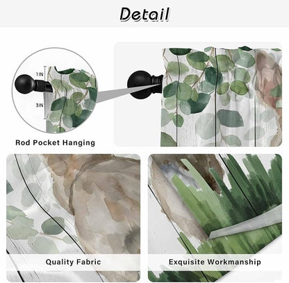 Easter Kitchen Curtains, Country Rabbit Botanical Leaves Wooden Grain Light - Image 9