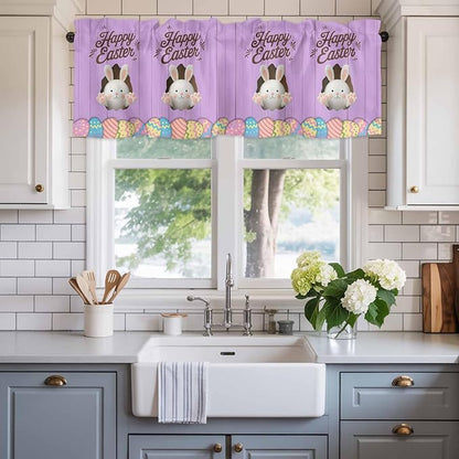 Purple Easter Curtain Valances for Windows, Kitchen Valance Window Treatment - Image 2