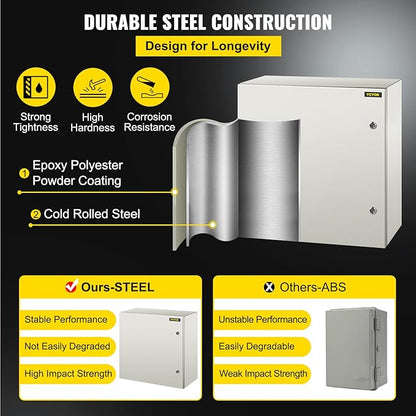 VEVOR NEMA Steel Enclosure, IP66 Waterproof & Dustproof, Outdoor/Indoor - Image 3