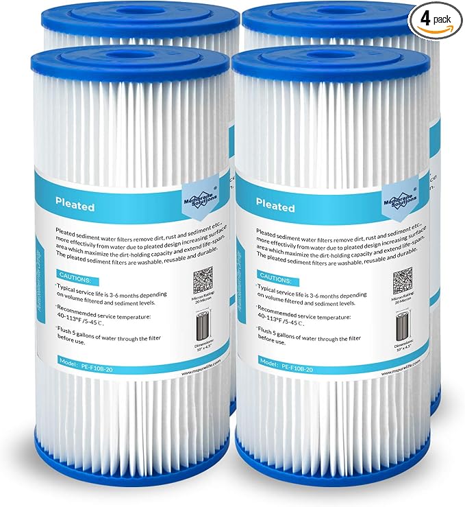 Membrane Solutions 20 Micron Pleated Water Filter Home 10"x4.5" Whole House by MembraneSolutions
