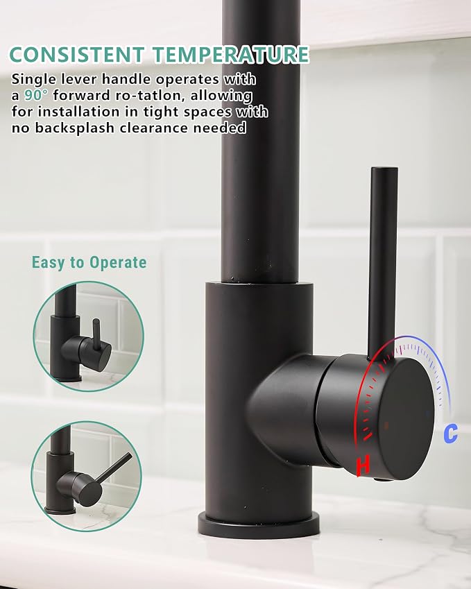 Fapully Black Kitchen Faucet, Commercial Pull Down Kitchen Sink Faucet - Image 7