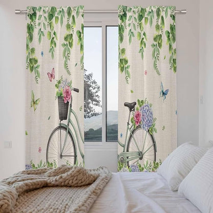 Farmhouse Spring Kitchen Curtains, Retro Bicycles Flowers Vines Butterfly Light - Image 4