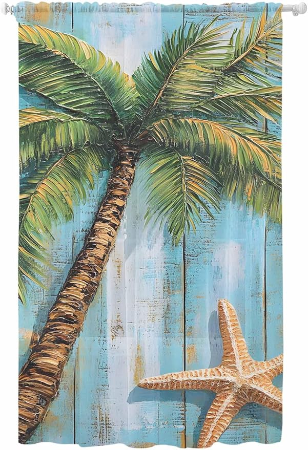 Sheer Curtains 96 Inches Long, Coastal Beach Tree Semi Sheer Curtains Light by Unknown