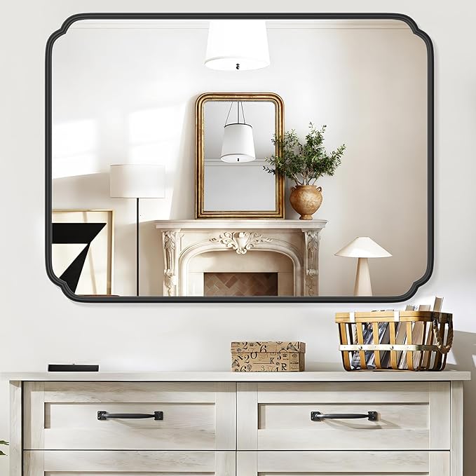 36 x 48 Inch Black Bathroom Vanity Mirror for Wall with Non-Rusting Metal Frame Large Rounded Rectangle Mirror for Over Sink (Horizontal/Vertical)