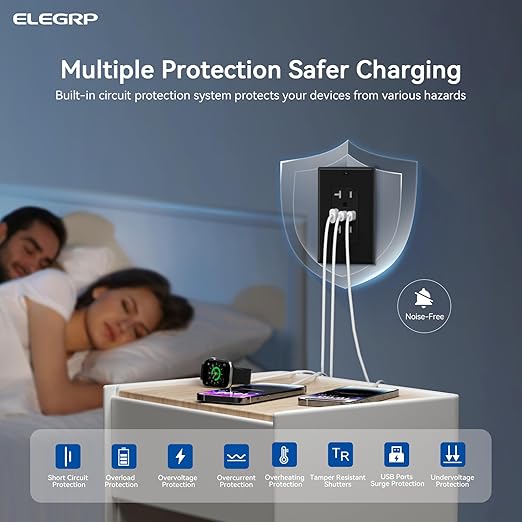 ELEGRP USB Outlets, 20 Amp Wall Outlet with 3 USB Ports, Dual USB C Ports Outlets, TR Tamper-Resistant USB Outlets Receptacles, Wall Plate Included, UL/CUL Listed, 10 Pack, Black