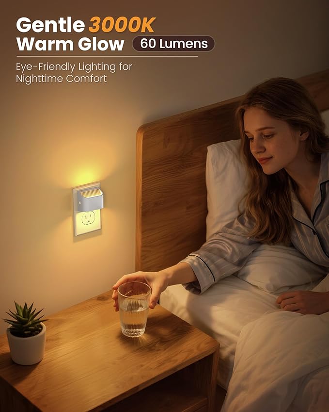 NIORSUN Plug in Night Light, Auto Brightness Sensor Night Light, 3000K Warm White, Ultra-Slim Wall Light for Hallway Bathroom Bedroom Stairs, White, 8 Pack