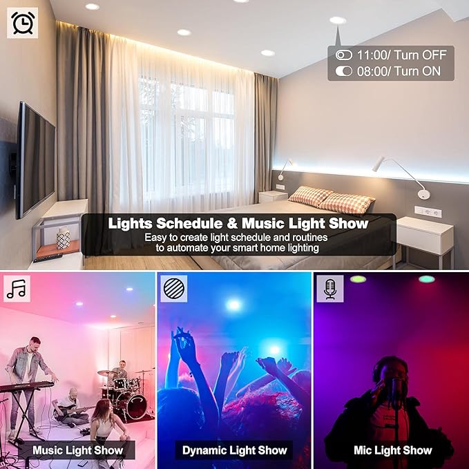 VANANCE Smart Can Light 6 Inch, Multicolorred, Dimmeble, 2700K-6500K CCT Selectable, RGB Remote LED Recessed Lighting 4 Pack, WiFi & Bluetooth LED Downlight, Compatible with Alexa Google Home