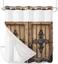 Wood Barn Door No Hook Shower Curtain by HELLOWINK