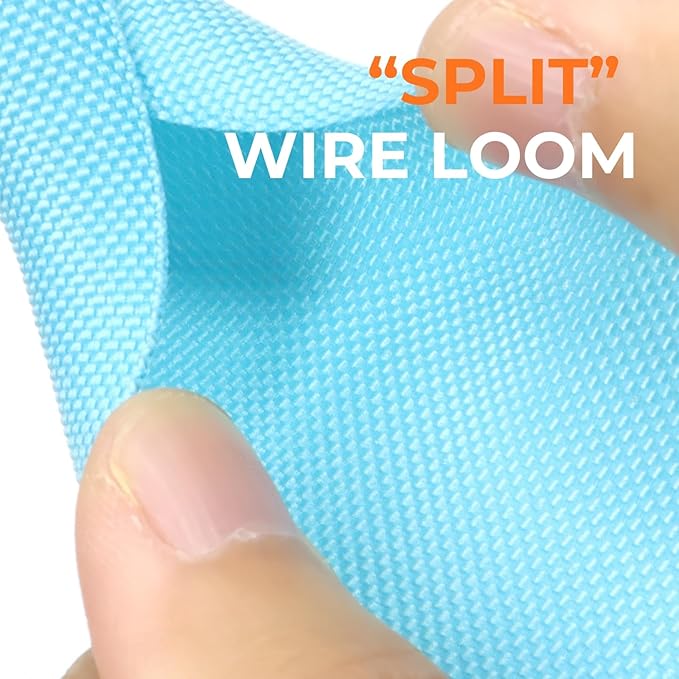 HOLED 3/8 inch Split Braided Cable Management Sleeve for USB Cable Power Cord Audio Video Cable, Wire Loom Cord Protector from Cat Dog Chewing (Sky Blue, 25FT)