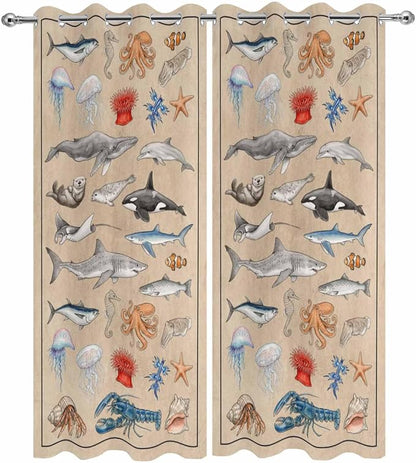 Vintage Outdoor Curtains for Patio Sharks Whales Lobsters Biographies - Image 9