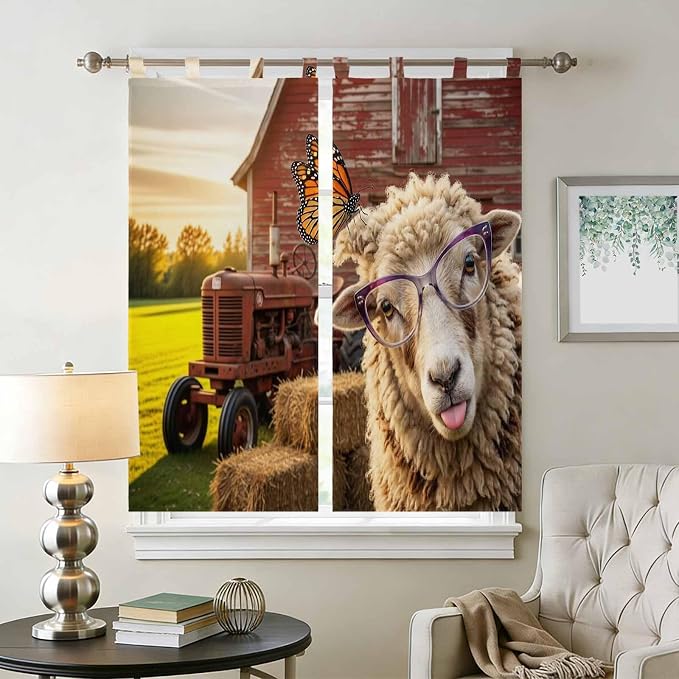 Farm Sheep Living Room Curtains 84 Inch Length, Window Curtains Tab Top - Image 2