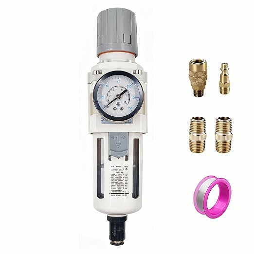 XingNEeng 1/2" NPT Compressed Air Filter Regulator Combo Piggyback, Water/Oil by Unknown