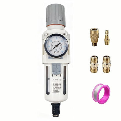 XingNEeng 1/2" NPT Compressed Air Filter Regulator Combo Piggyback, Water/Oil by Unknown