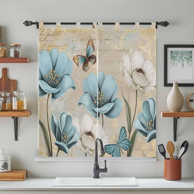 Spring Flowers Bedroom Curtains 72 Inch Length, Window Curtains Tab Top - Image 3
